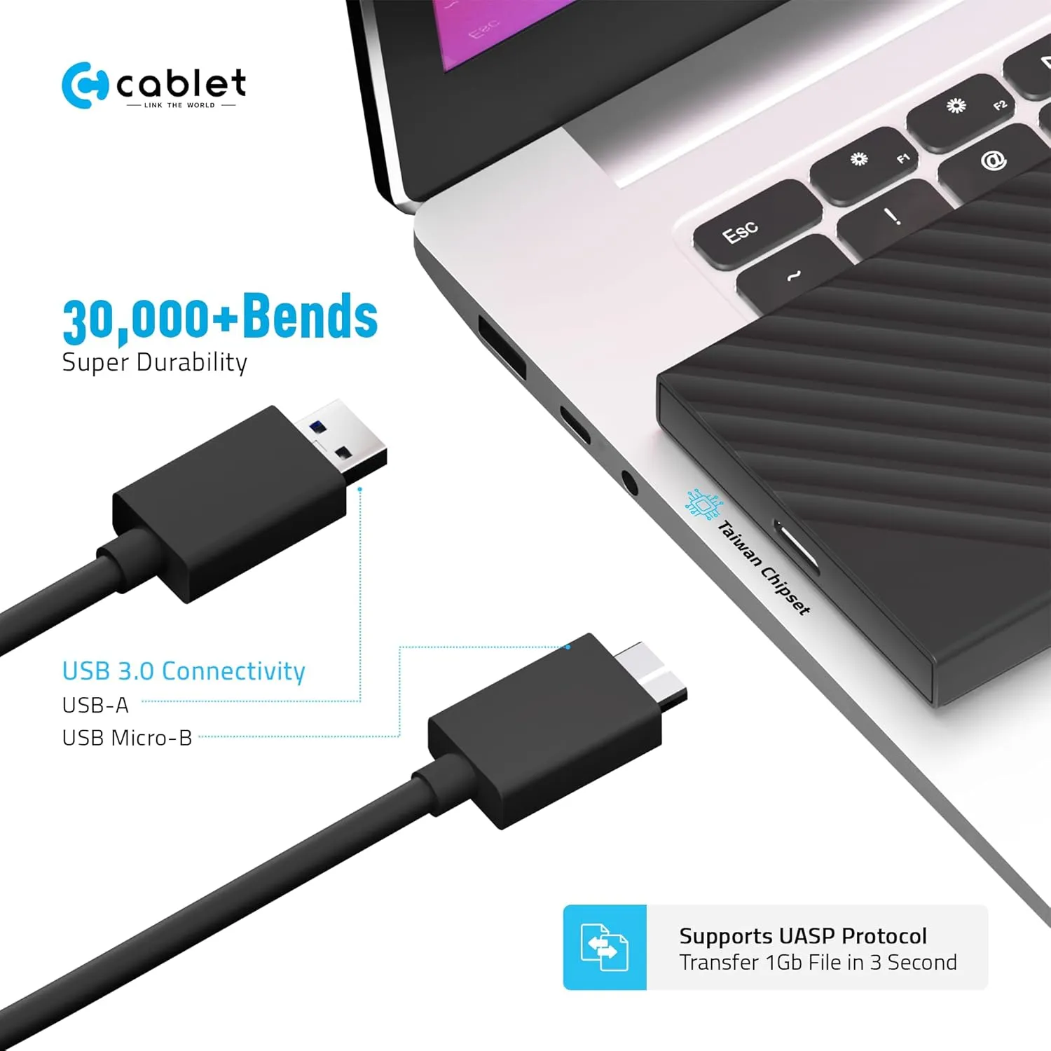 Cablet SSD Casing 2.5 Inch Sata Enclosure USB 3.2 (HD2599-U3) view 2